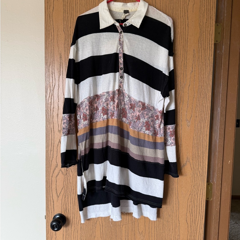 Striped Long Sleeve Tunic with Floral Accent